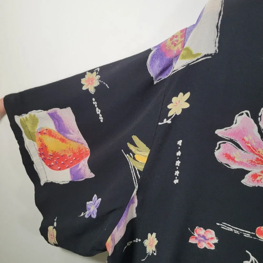 CAROL ANDERSON Fruit and Floral Print Cropped Button Up Size XL Rayon Black - Picture 5 of 6